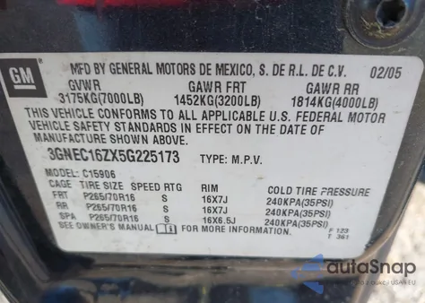 2005 Chevrolet Suburban 1500 Ls z USA, uszkodzony, nr VIN 3GNEC16ZX5G225173